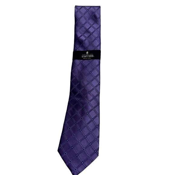 Stafford Big & Tall Purple Checkered Silk Tie - Picture 1 of 5